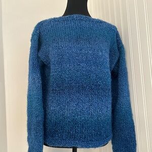 Soft Chunky Handknit Rainbow Blues Oversized M-L Sweater